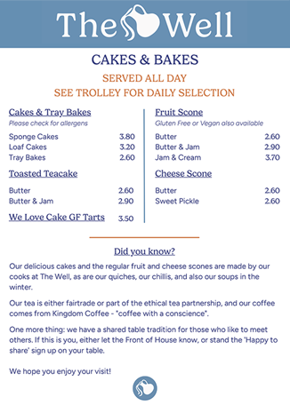 Cakes menu