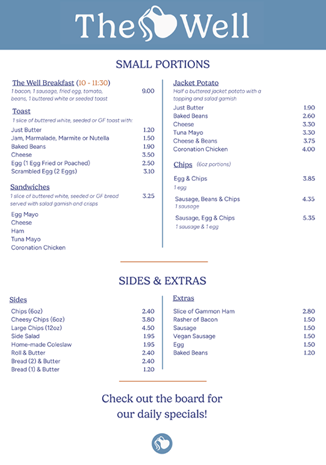 Small and Sides menu