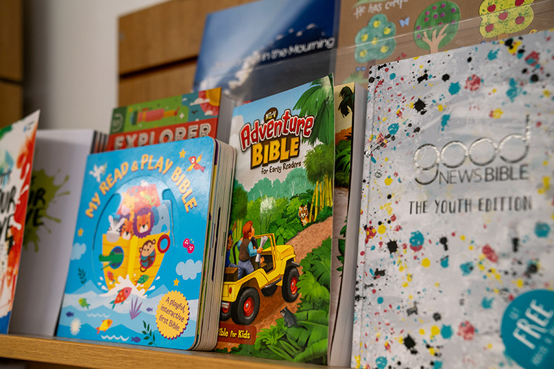 Christian books and gifts available at front of cafe