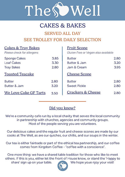 Cakes and Bakes menu